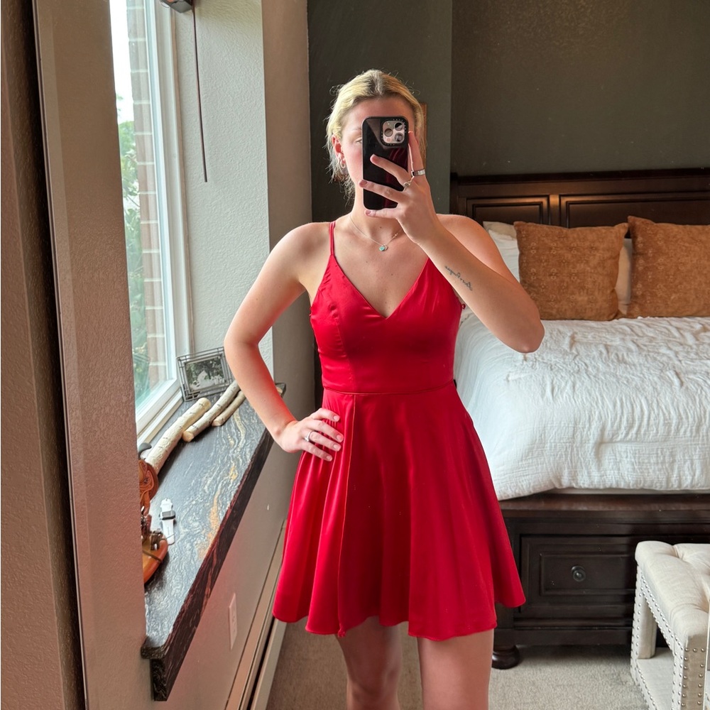 Red Satin Skater Style Size 9 Dress
